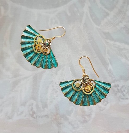 Steampunk Verdigris Fan Earrings