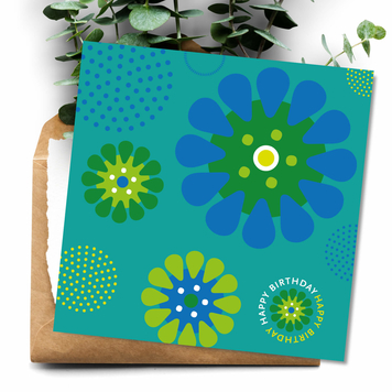 Happy Birthday Aqua Daisies Square Card