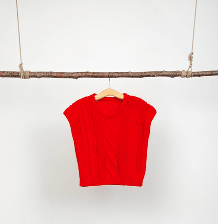 Aran Hand-Knit Jumper in Red