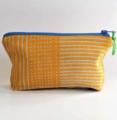 Criss Cross Yellow Linen Pouch