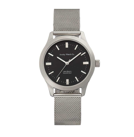 Silver army watch with black dial