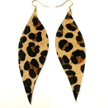 Leopard Print, Hair-on-Hide Leather Feather Earrings