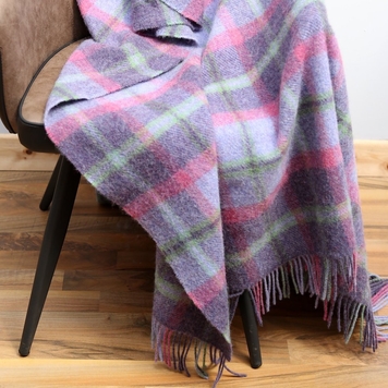 Large Wool Blanket, Lilac & Pink Check