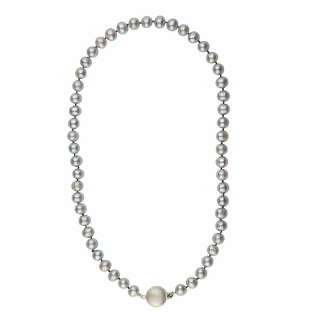 Grey freshwater cultured pearl hand knotted necklace