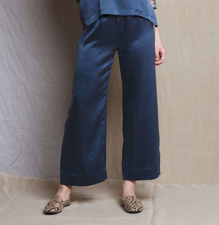 navy silk pants